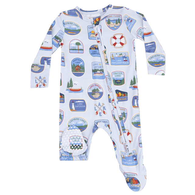 2 Way Zipper Footie - Lake Stickers - HoneyBug 