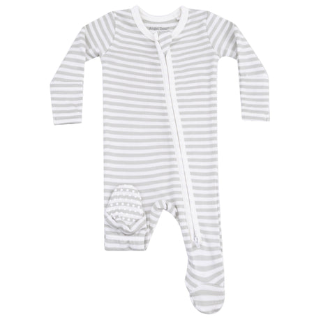 2 Way Zipper Footie - Stripe - Mineral- Grey/White - HoneyBug 