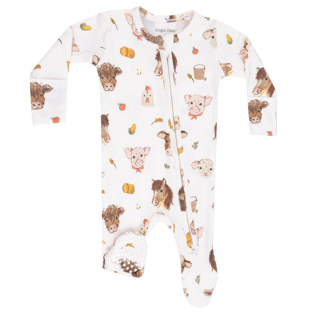 2 Way Zipper Footie - Vintage Baby Farm Animals - HoneyBug 