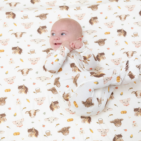 2 Way Zipper Footie - Vintage Baby Farm Animals - HoneyBug 