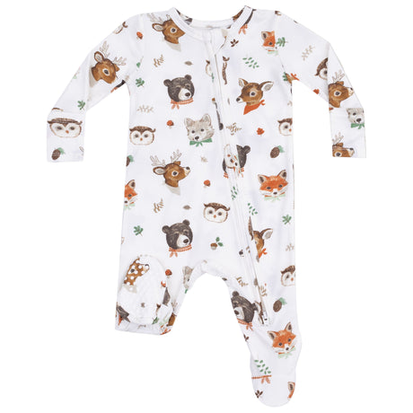 2 Way Zipper Footie - Woodland Animal Faces - HoneyBug 