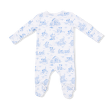 Puppy Toile Blue -  2 Way Zipper Footie, Swaddle  & Bandana Bib Set