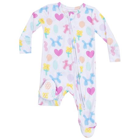 2 Way Zipper Ruffle Back Footie - Balloon Animals Pink - HoneyBug 