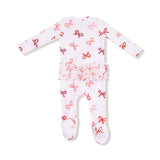2 Way Zipper Ruffle Back Footie - Candy Cane Bows - HoneyBug 