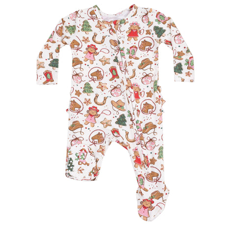 2 Way Zipper Ruffle Back Footie - Cowgirl Christmas - HoneyBug 