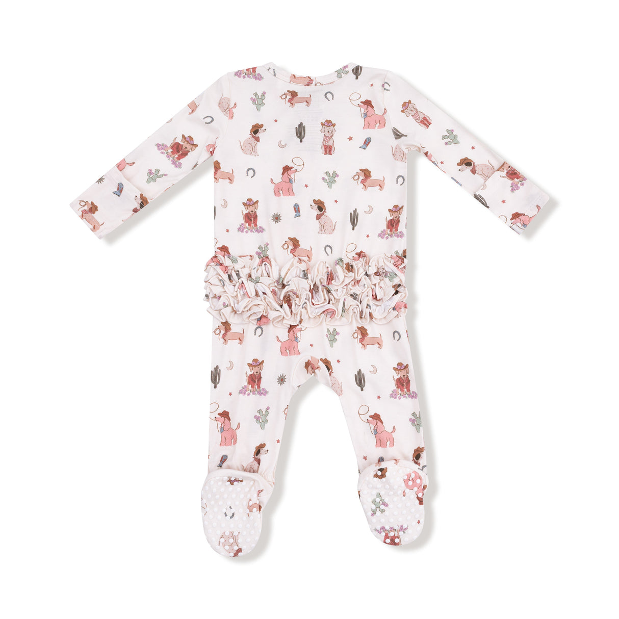 2 Way Zipper Ruffle Back Footie - Cowgirl Dogs - HoneyBug 