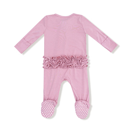 2 Way Zipper Ruffle Back Footie - Cameo Pink - HoneyBug 