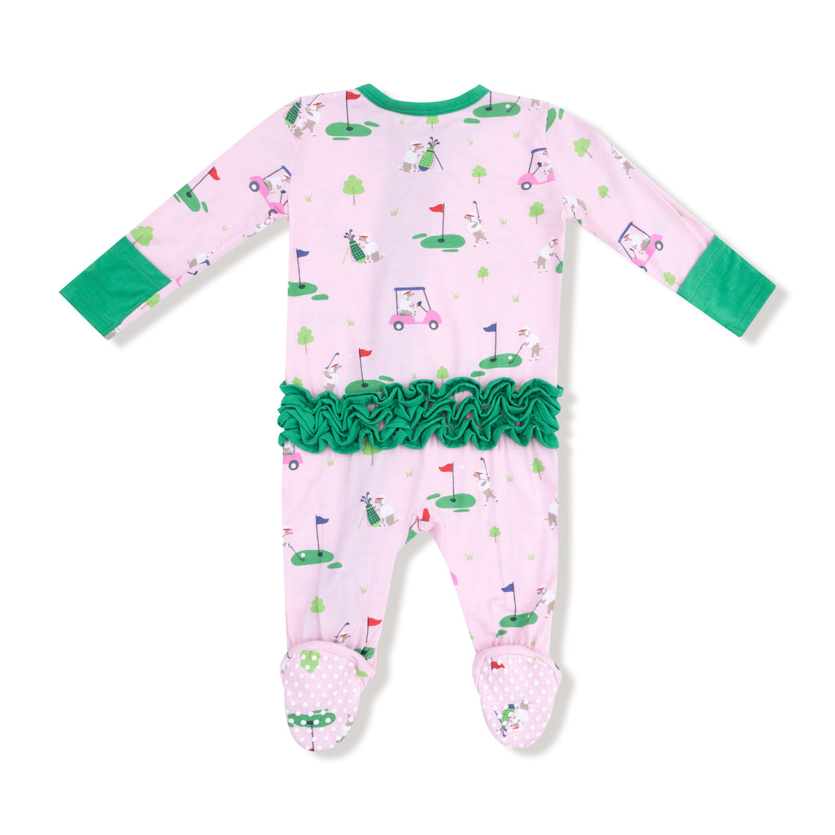 2 Way Zipper Ruffle Back Footie - Dog Gone Golf - Pink - HoneyBug 