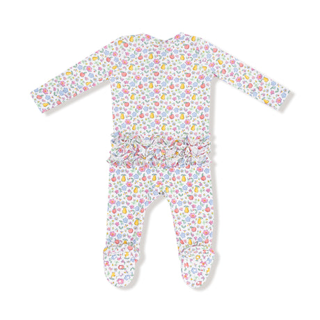 2 Way Zipper Ruffle Back Footie - Fall Fruit Floral - HoneyBug 