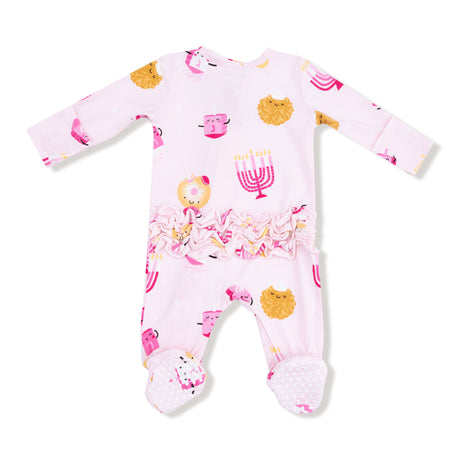 2 Way Zipper Ruffle Back Footie - Hanukkah - Pink - HoneyBug 