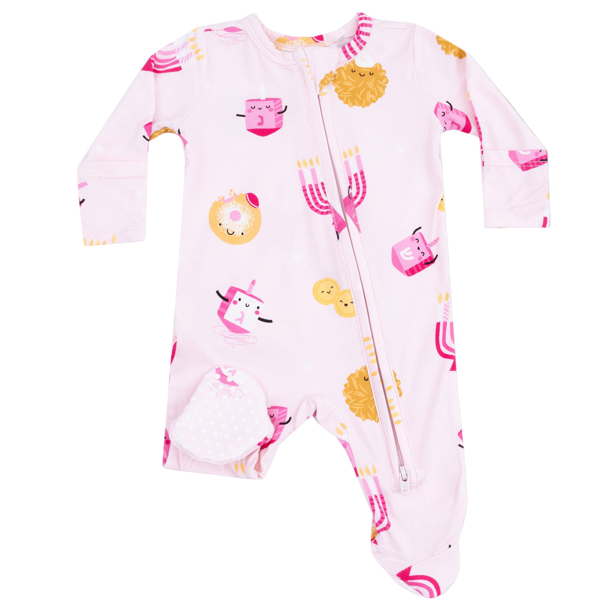 2 Way Zipper Ruffle Back Footie - Hanukkah - Pink - HoneyBug 