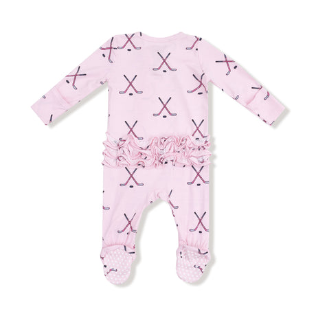 2 Way Zipper Ruffle Back Footie - Hockey - Pink - HoneyBug 