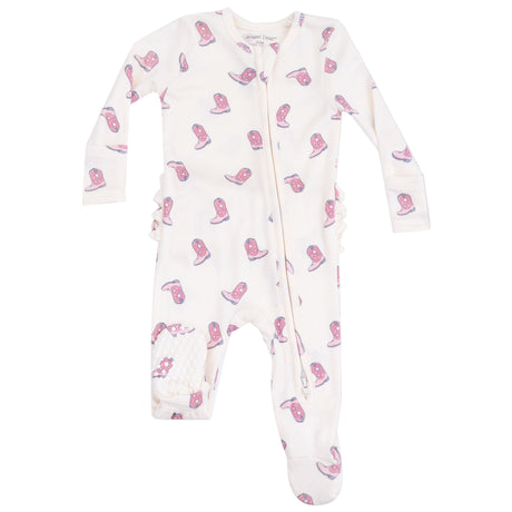 2 Way Zipper Ruffle Back Footie - Petite Cowgirl Boots - HoneyBug 