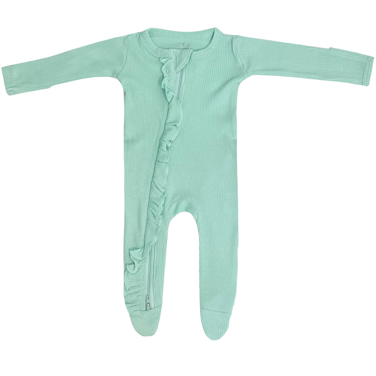 Ruffle 2 Way Zip Romper - Waffle Mint