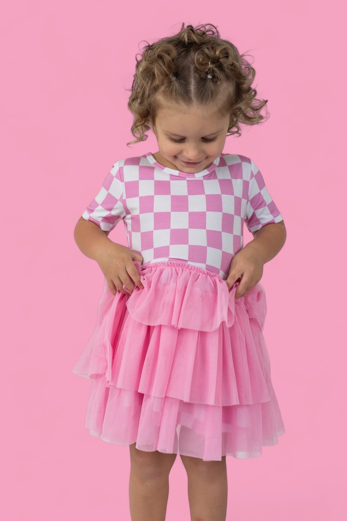 BUBBLEGUM CHECKERS DREAM TUTU DRESS