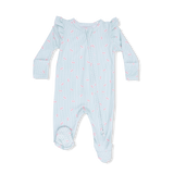 Tiny Cherry Stripe - 2 Way Ruffle Sleeve Zipper Footie