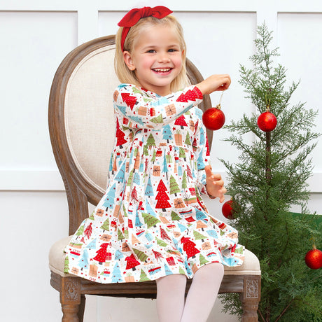 Christmas Merry Girl's Soft Bamboo Dress - Sibling Matching - HoneyBug 