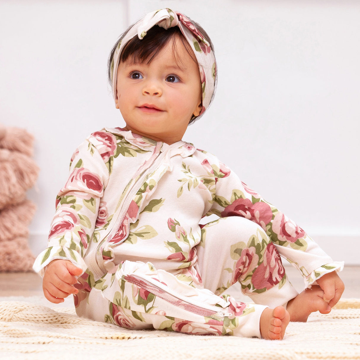 Cabbage Rose Zippered Romper - HoneyBug 
