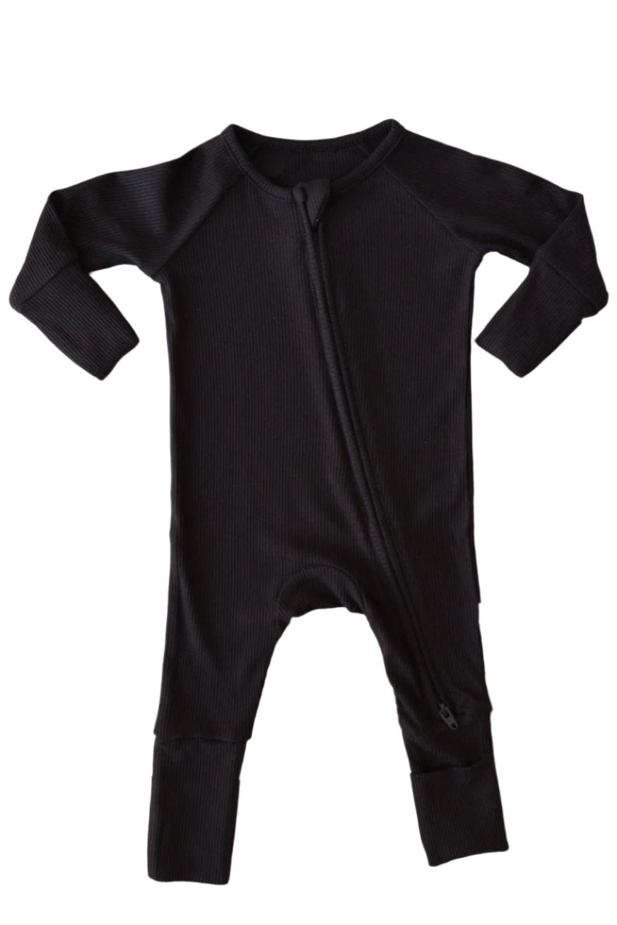 Bamboo Zip Pajamas | Black Ribbed