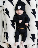 Lightning Bolt Fuzzy Blanket | Black - HoneyBug 