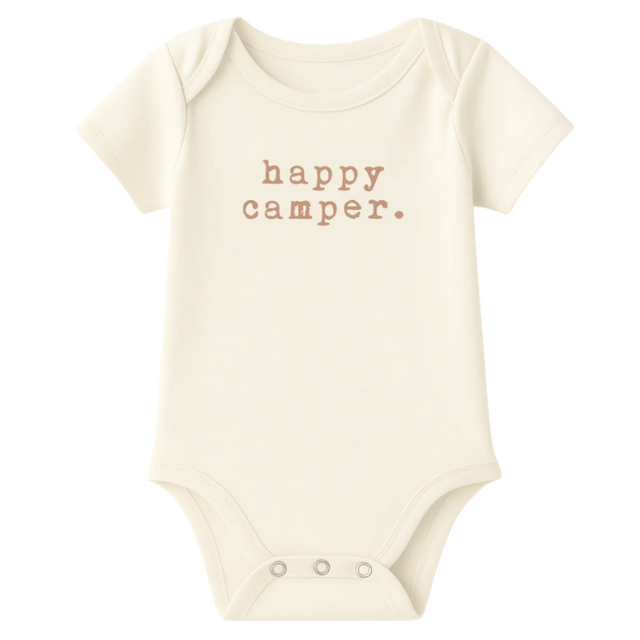 Happy Camper Clay Organic Cotton Baby Bodysuit Short Sleeve - HoneyBug 