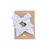 Mini Gingham Blue - 2 Pack Bow Clips