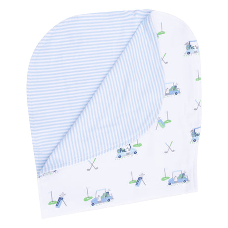2 Ply Burp Cloth with Binding - Baby Golf Carts - Blue Stripe - HoneyBug 