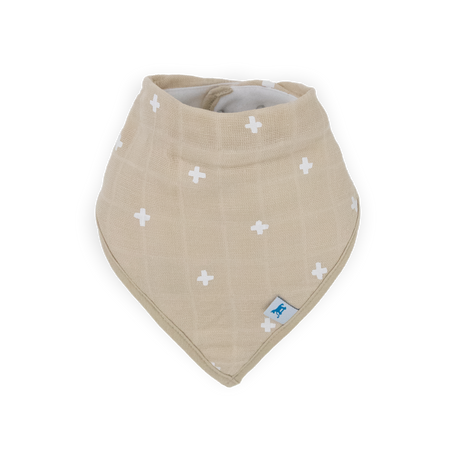 Cotton Muslin + Fleece Bandana Bib 4 Pack - Taupe Cross - HoneyBug 