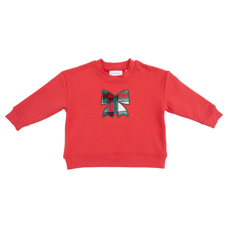 Drop Sleeve Bow Sweatshirt with Rib Cuffs - Holiday Plaid - HoneyBug 