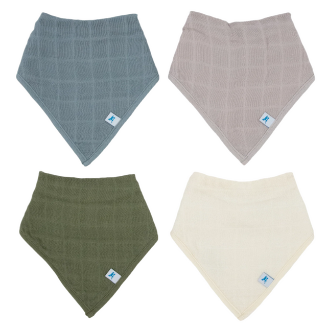 Cotton Muslin + Fleece Bandana Bib 4 Pack - Sea - HoneyBug 