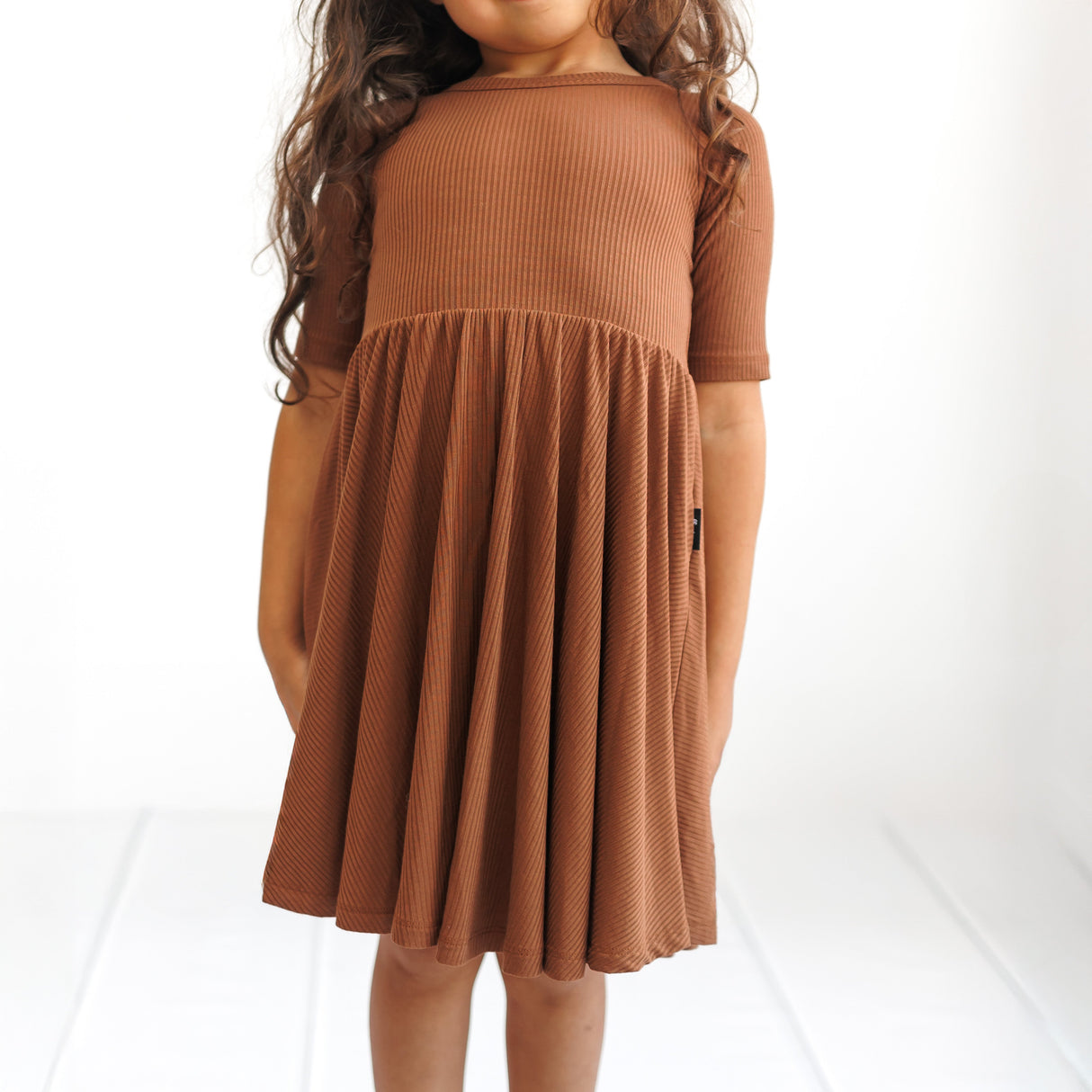 MID SLEEVE TWIRL DRESS- Sienna Ribbed