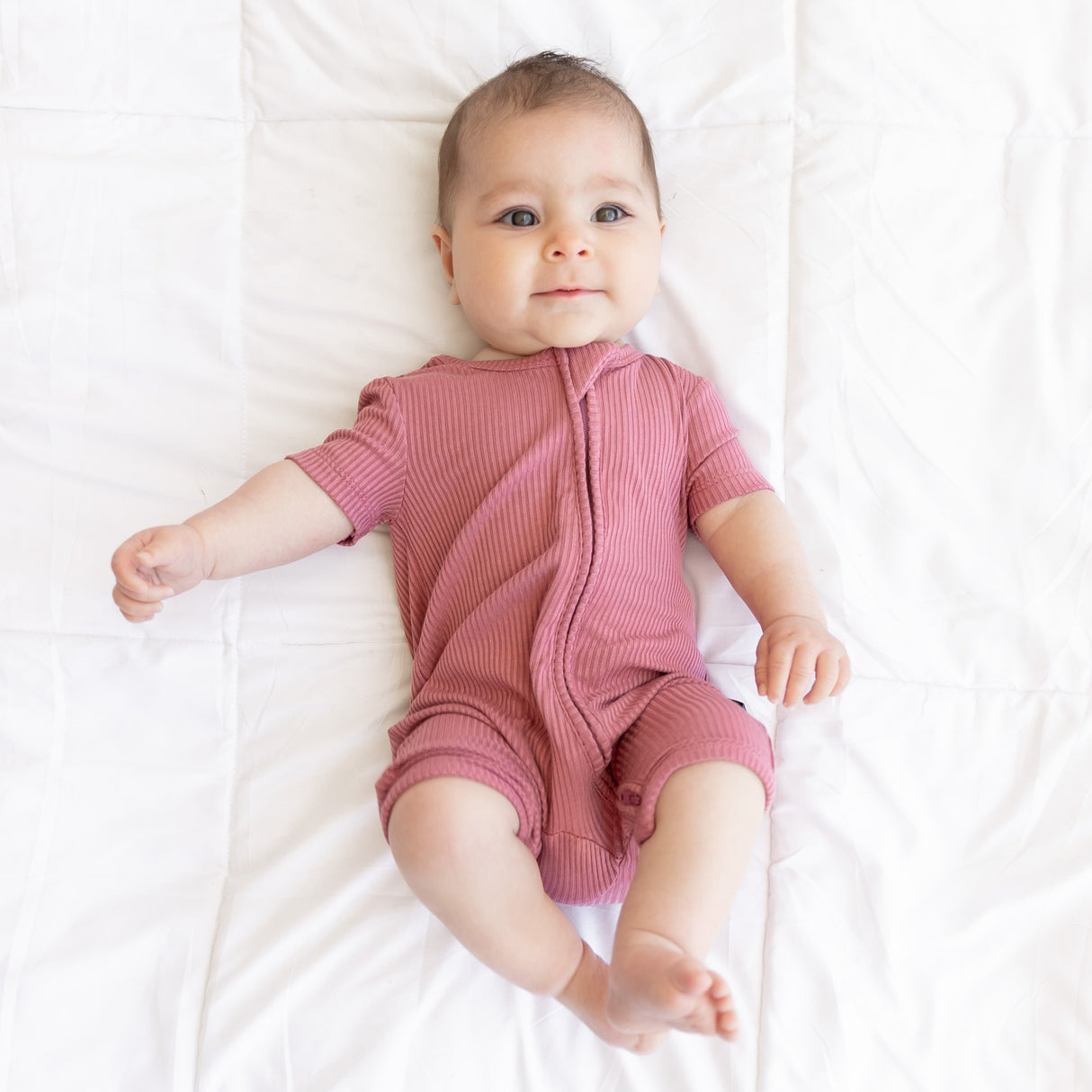 SHORTIE ZIP ROMPER - Mauve Ribbed - HoneyBug 
