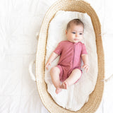 SHORTIE ZIP ROMPER - Mauve Ribbed - HoneyBug 