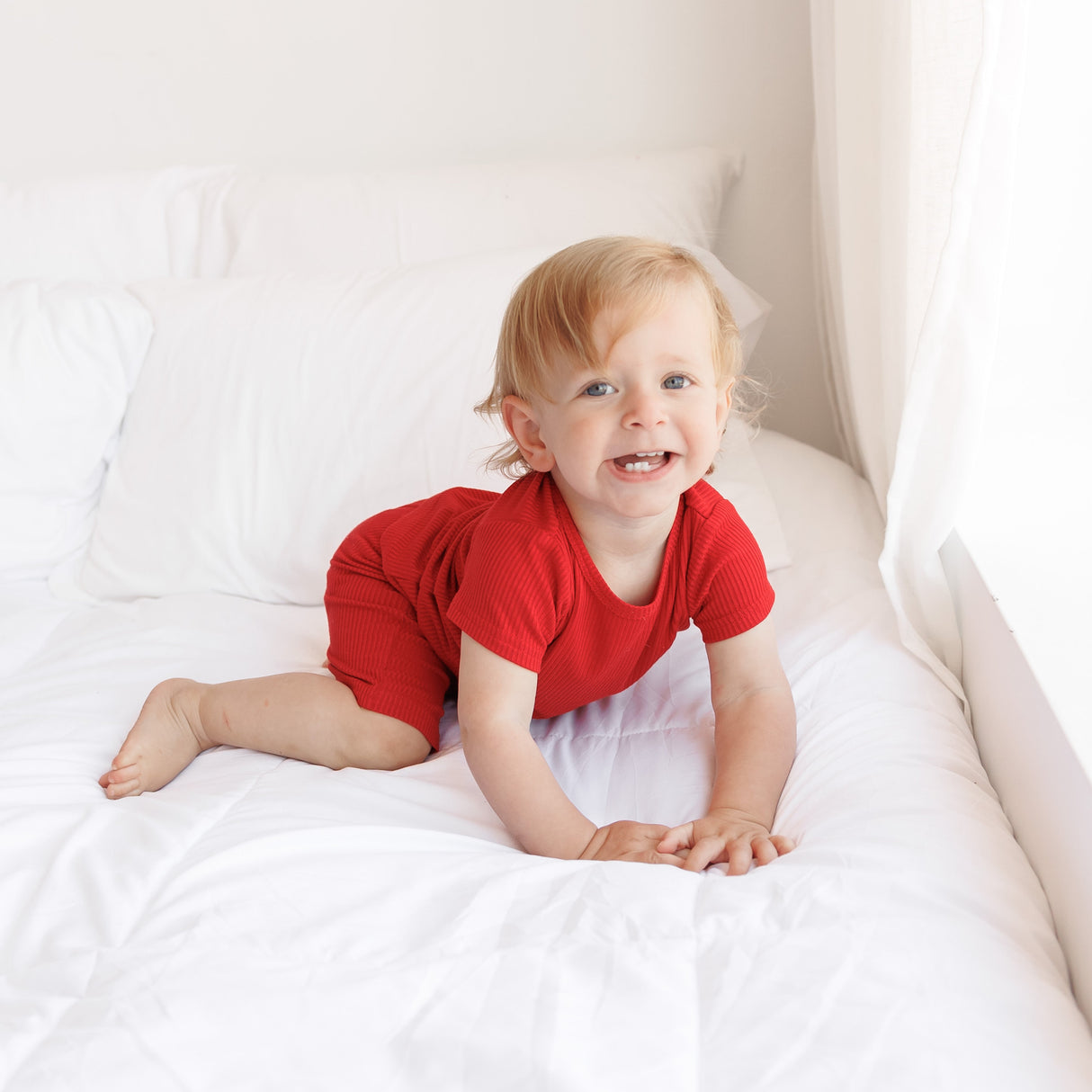 TWO PIECE SHORTIE SET- Red Ribbed - HoneyBug 