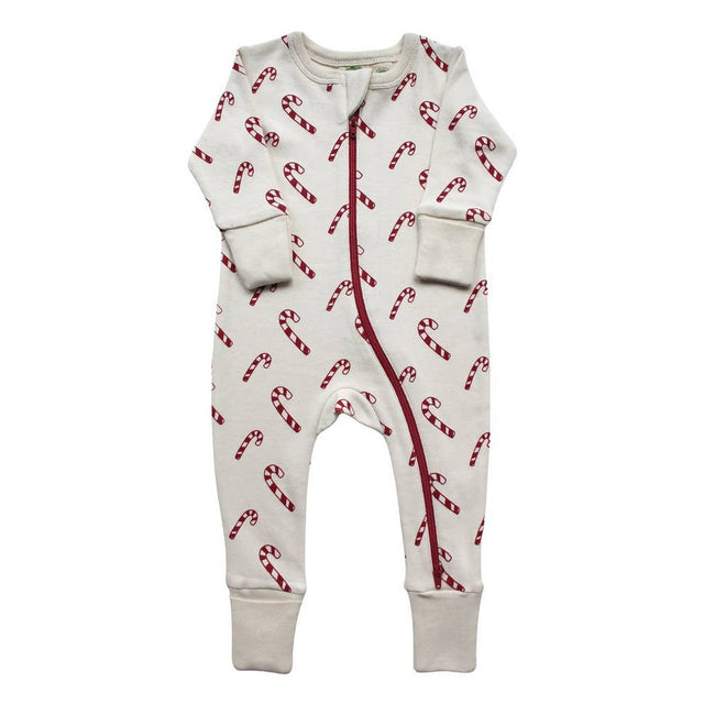 Organic Signature Print '2-Way' Zip Romper - Candy Canes - HoneyBug 