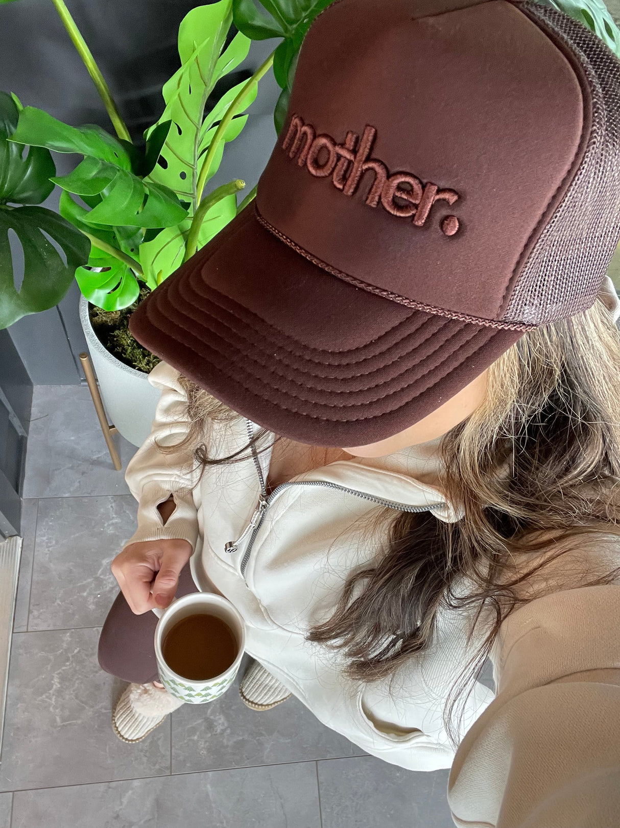 "mother." Embroidered Trucker Hat - Mocha - HoneyBug 