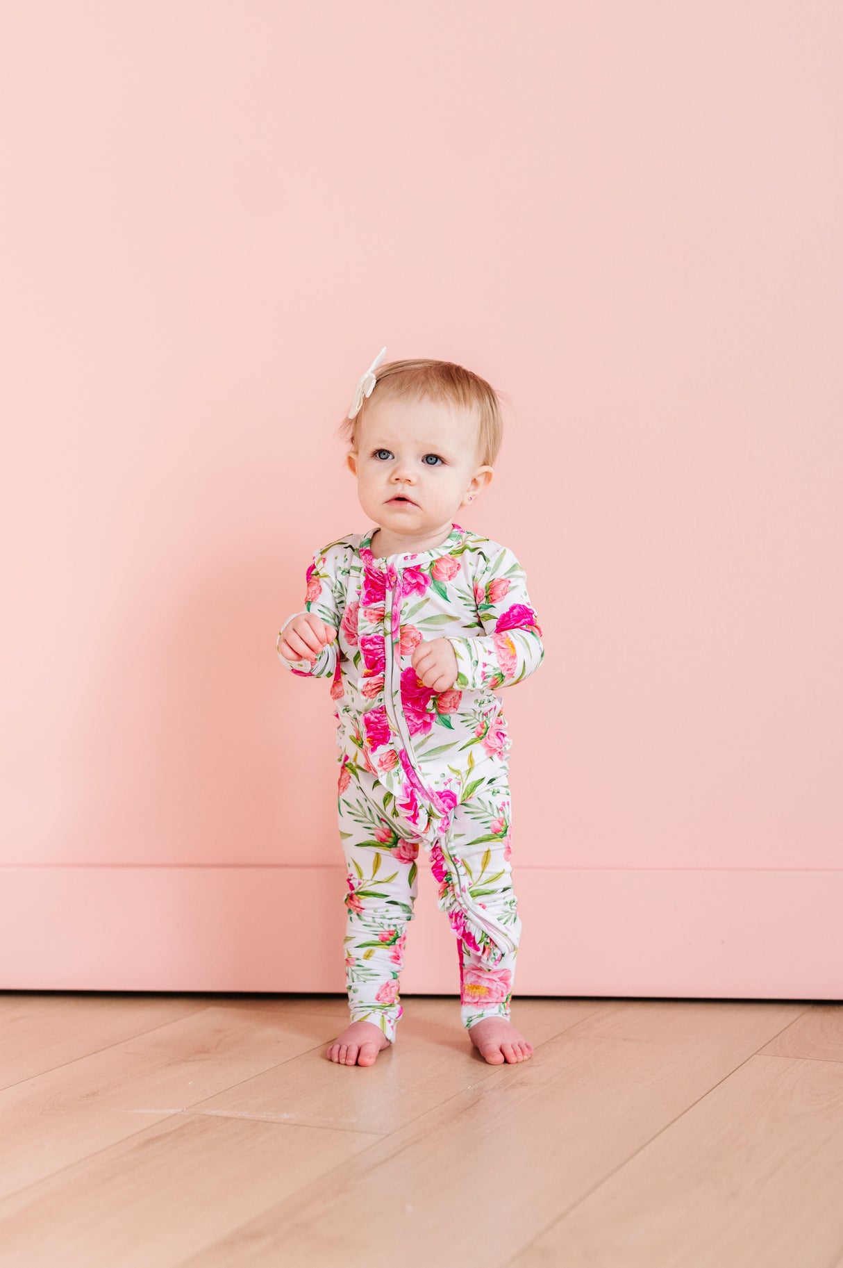 Pink Peony Convertible Footed Onesie