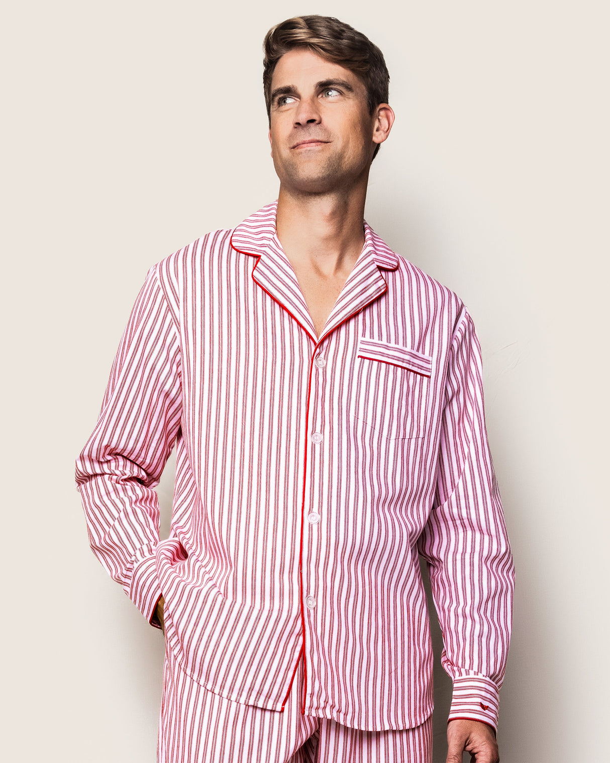 Men's Twill Pajama Set in Antique Red Ticking