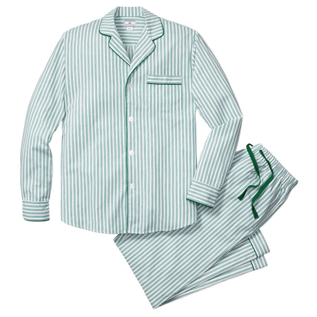 Men's Twill Pajama Set in Emerald Ticking - HoneyBug 