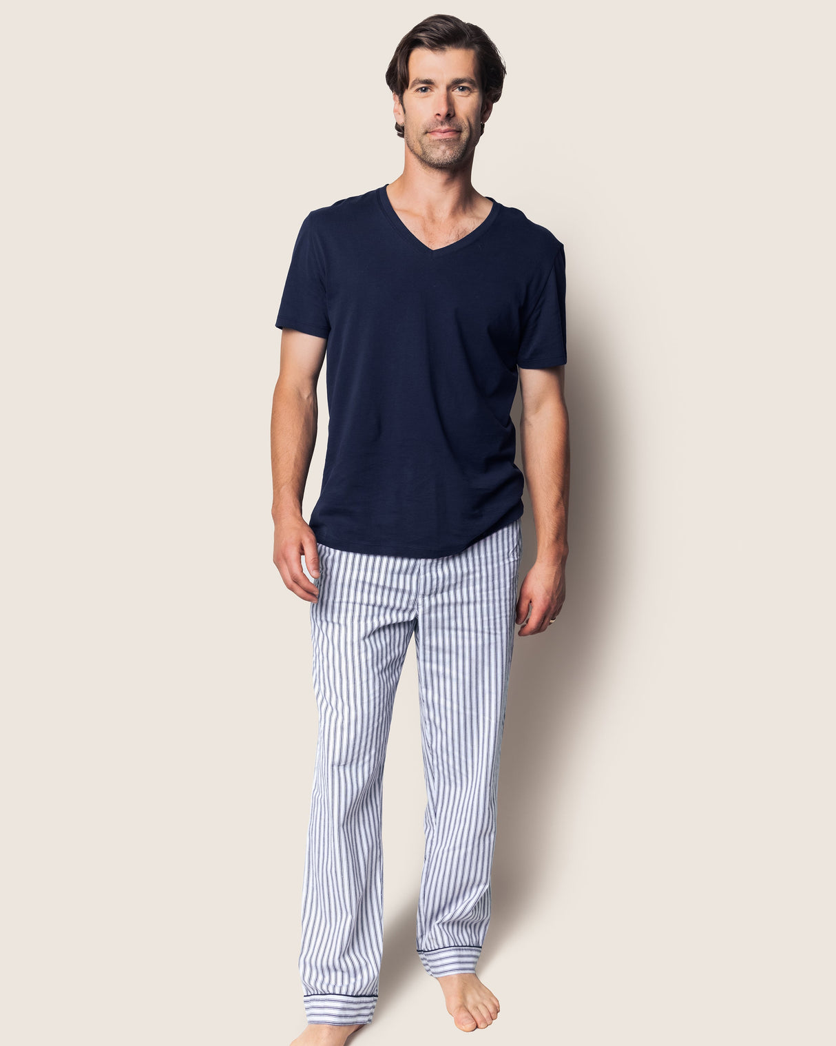 Men's Twill Pajama Pants in Navy French Ticking