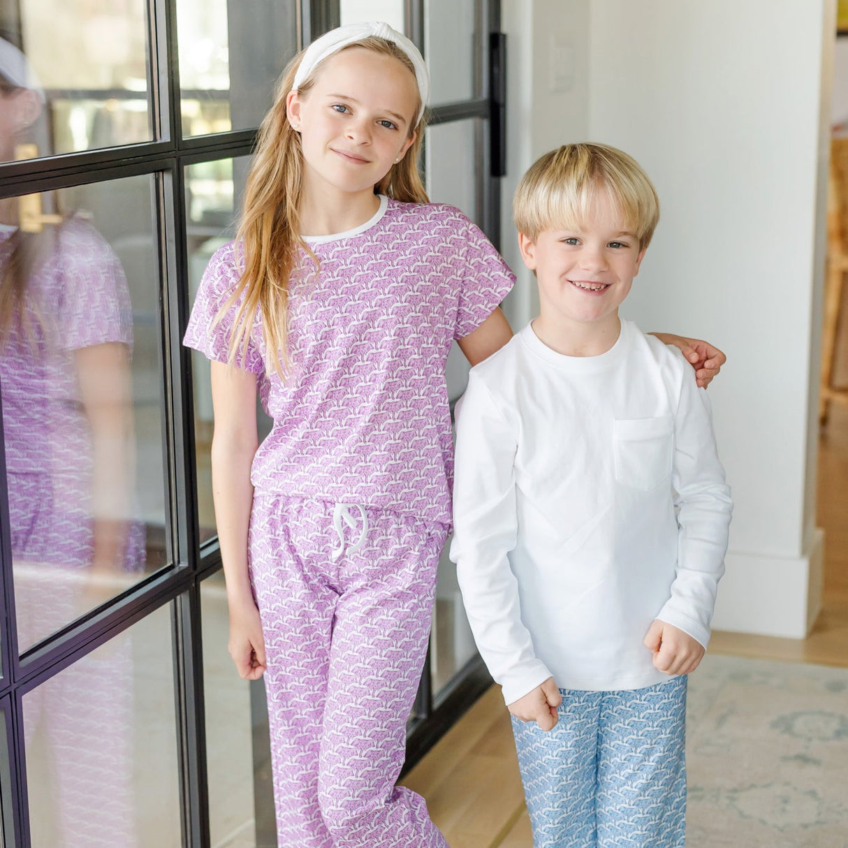 Beckett Boys' Hangout Pant - African Elephants Blue - HoneyBug 