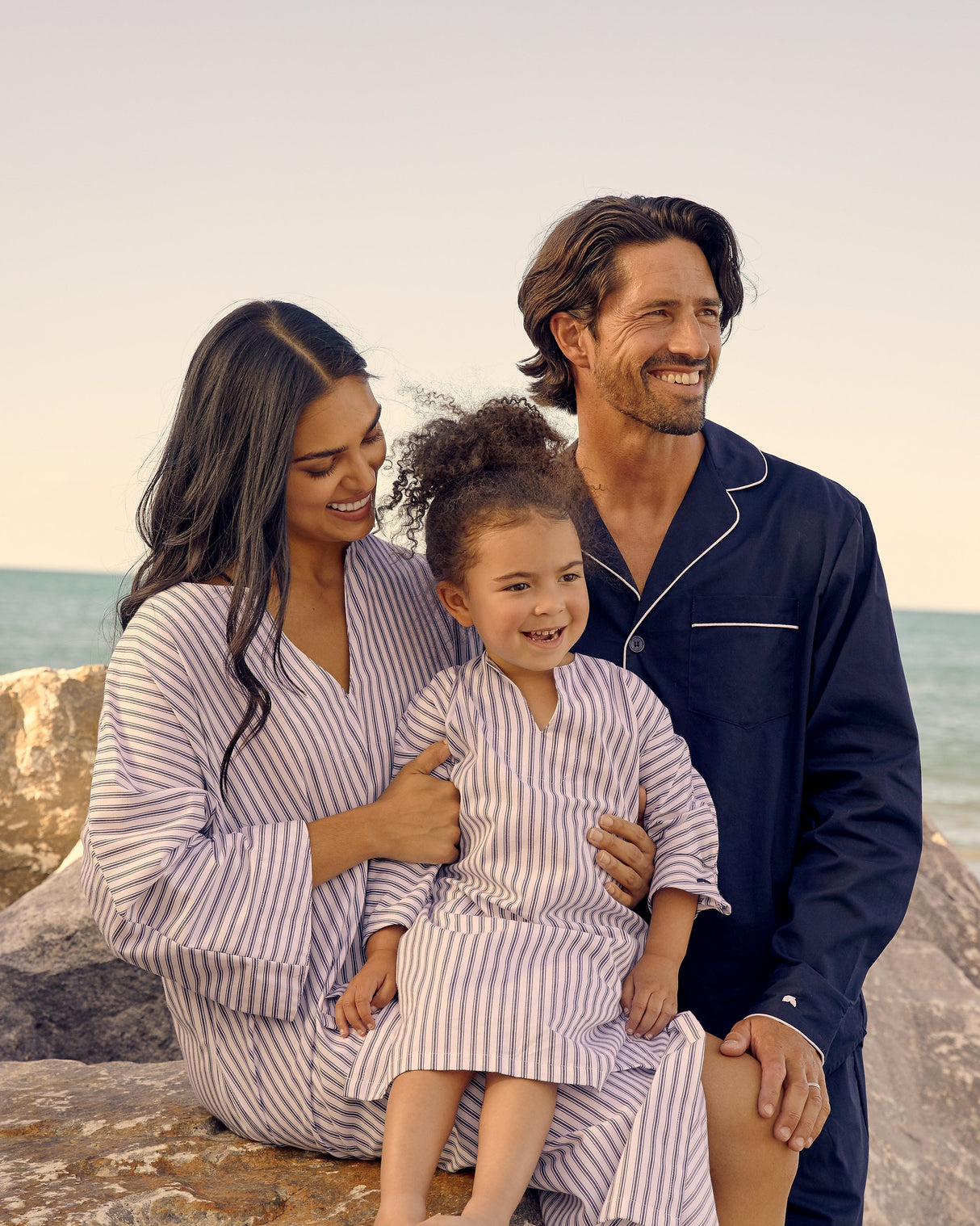 Girl's Twill Caftan in Navy French Ticking