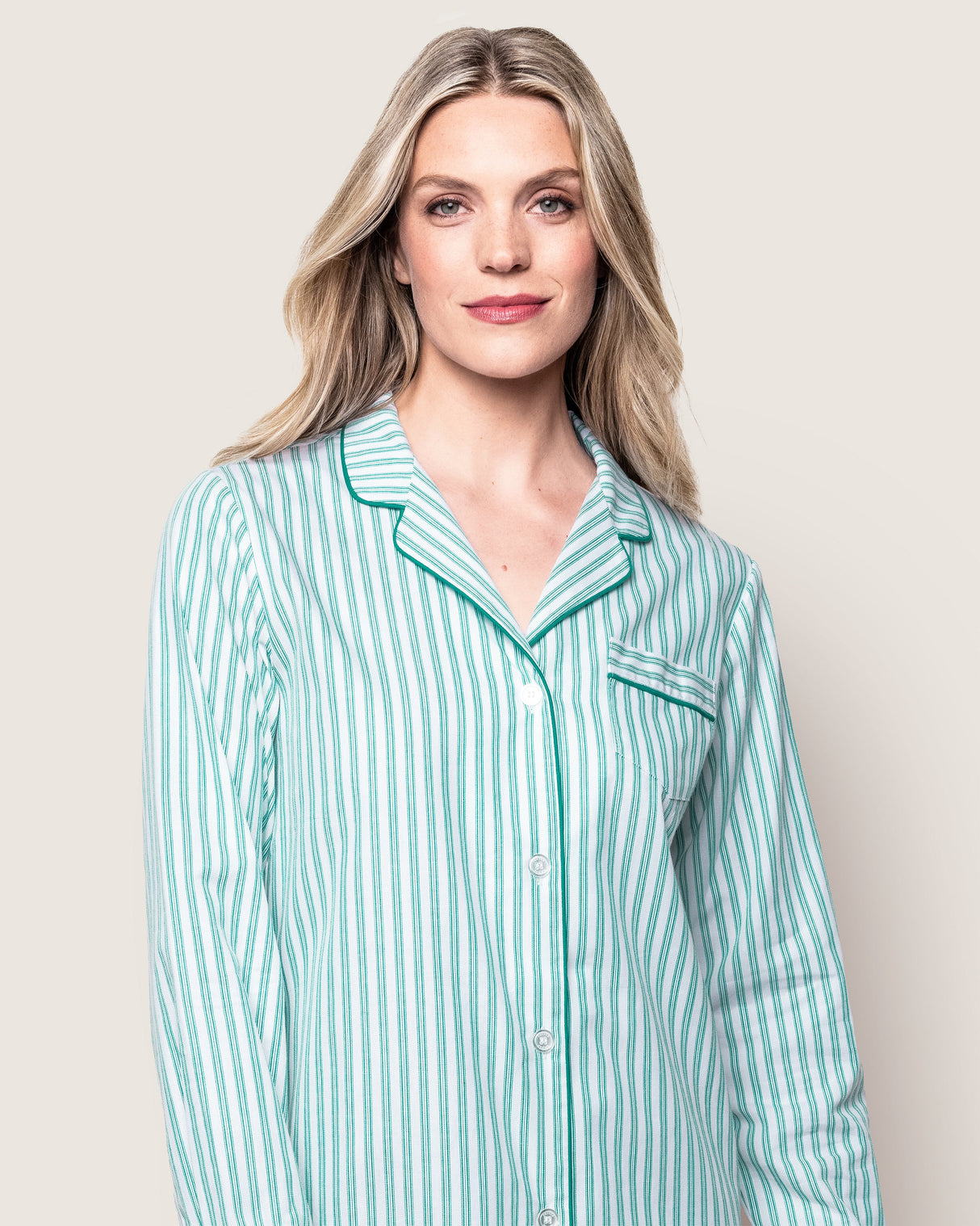 Women's Twill Nightshirt in Emerald Ticking