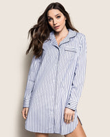 Women's Twill Nightshirt in Navy French Ticking