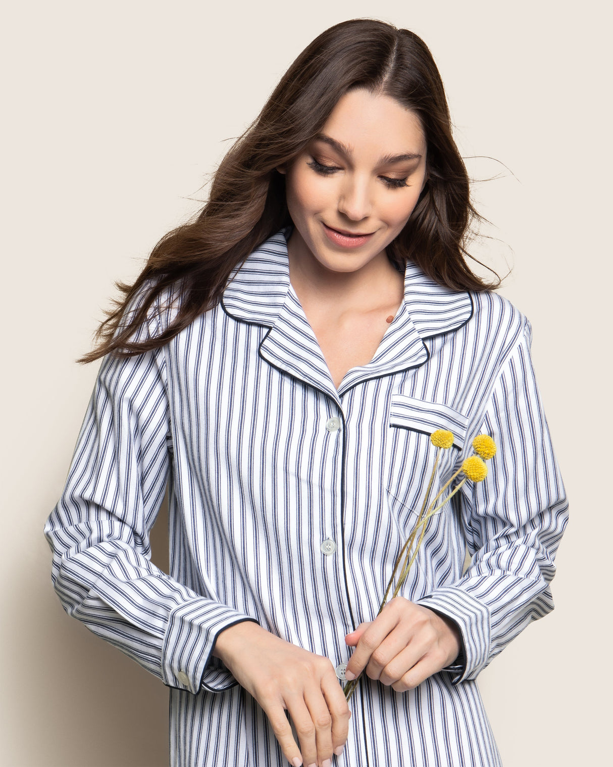 Women's Twill Nightshirt in Navy French Ticking