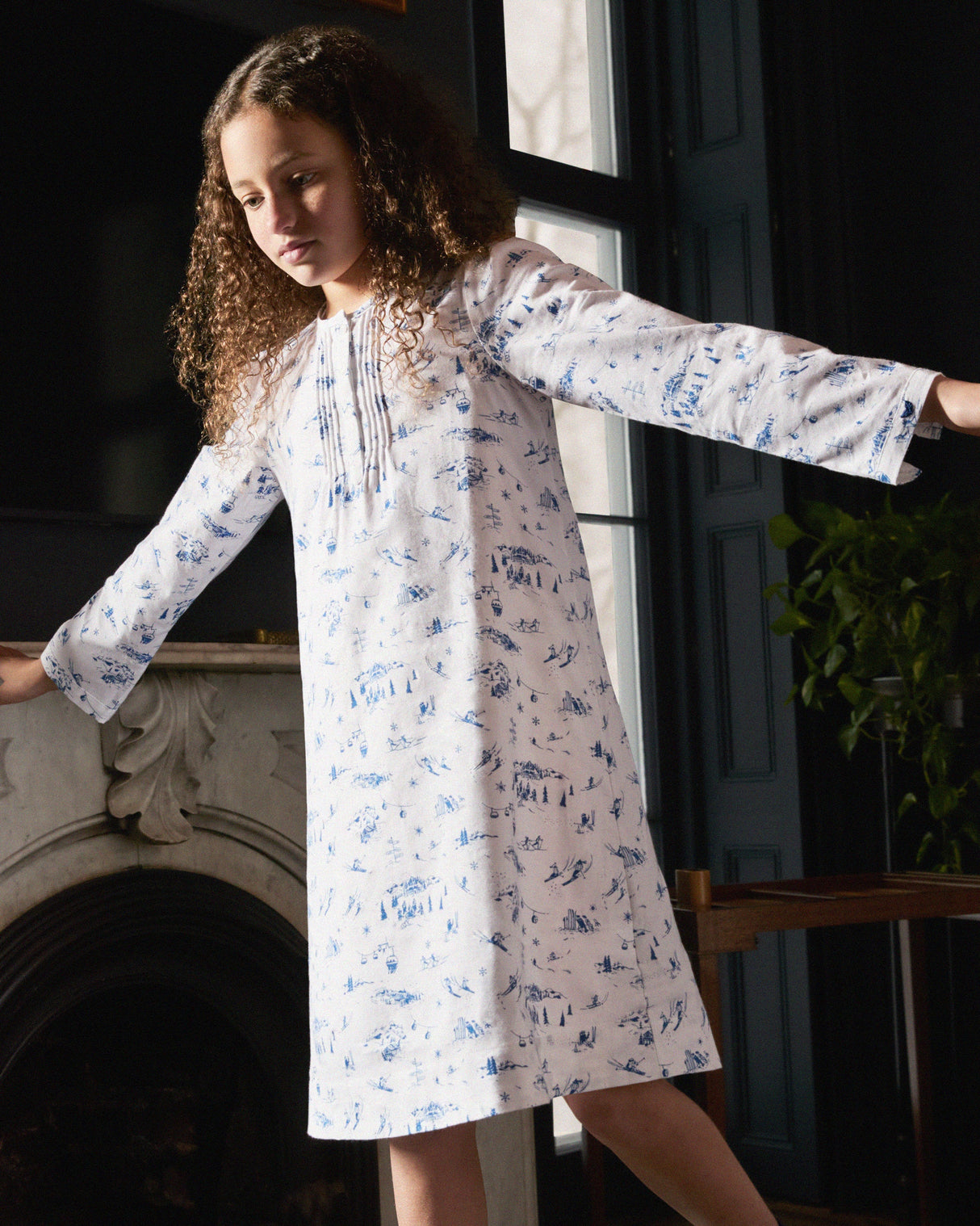 Girl's Twill Beatrice Nightgown in Chalet Toile - HoneyBug 