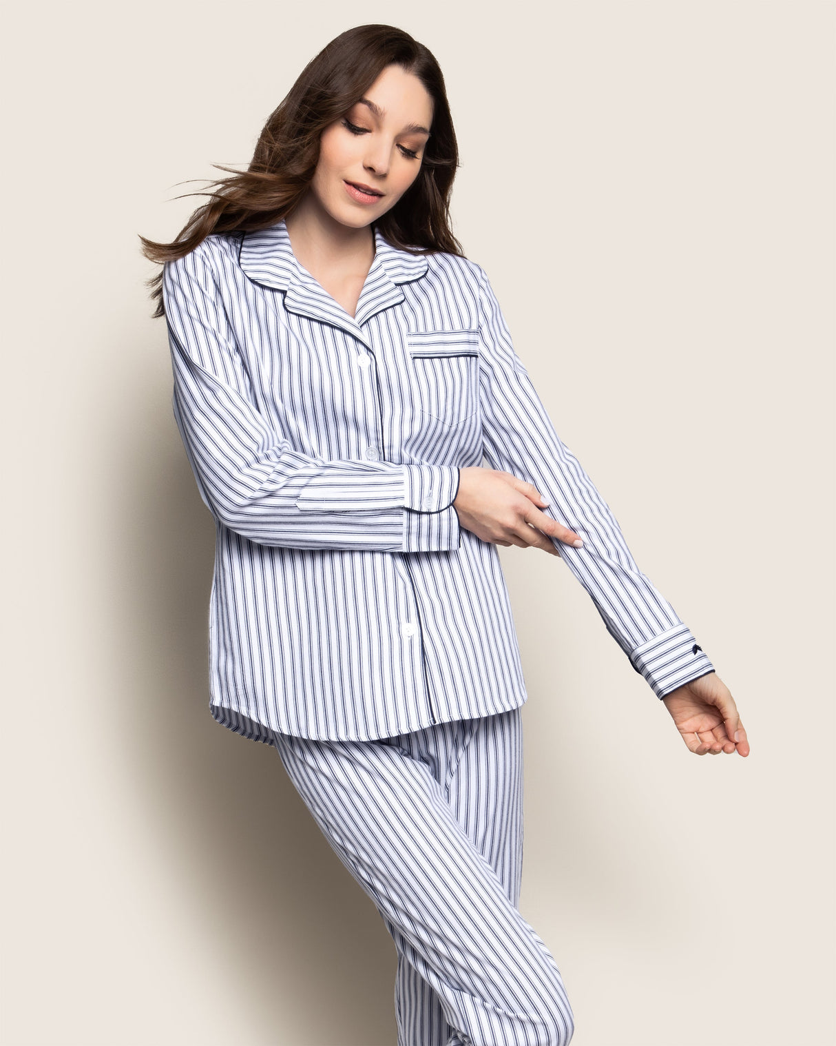 Women's Twill Pajama Set in Navy French Ticking