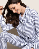 Women's Twill Pajama Set in Navy French Ticking