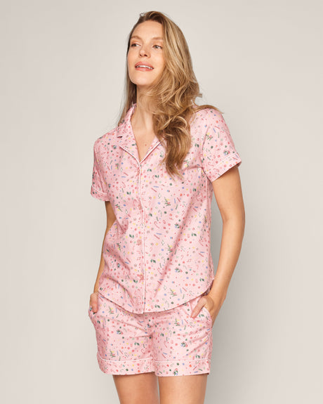 Women's Twill Short Sleeve Short Set in Vintage Sweets