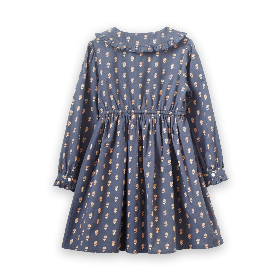 Girls' Long Sleeves Dress with Velvet Tie | Adelaide Orange Floral - HoneyBug 